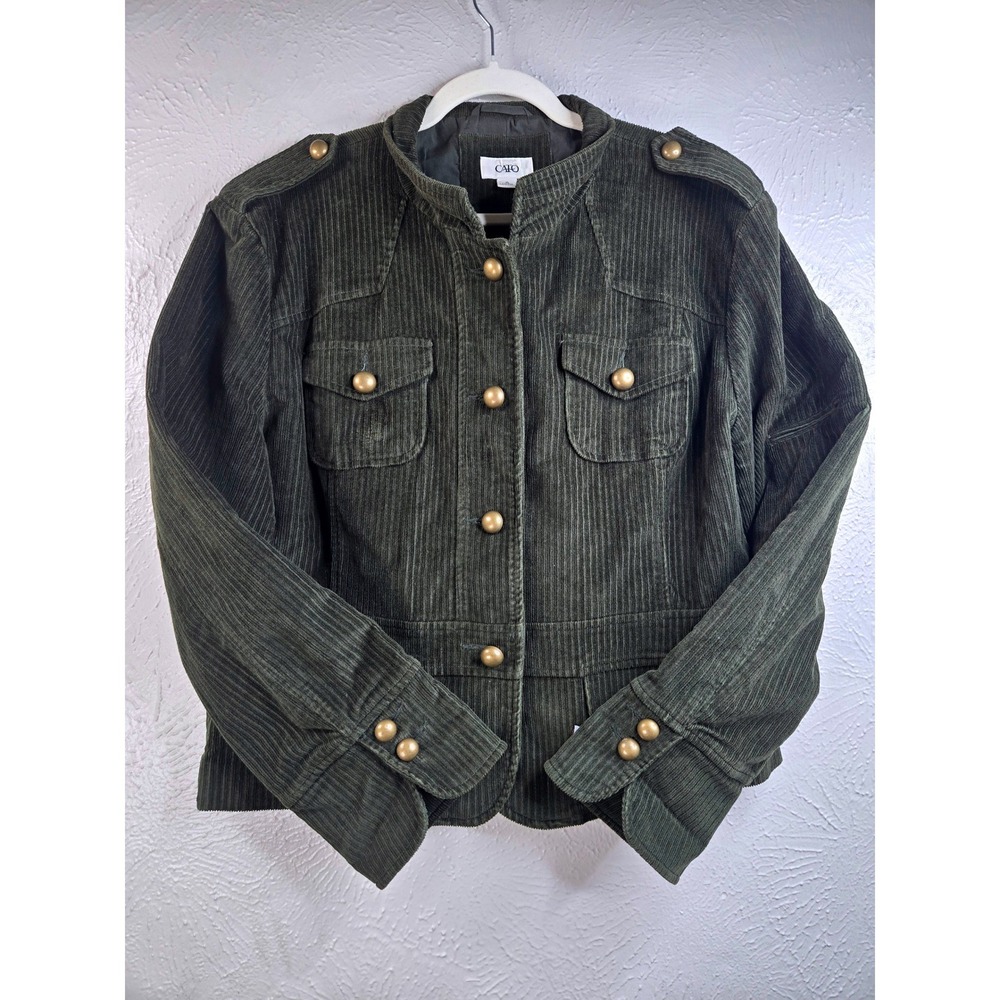 Corduroy Military Utility Jacket XL Dark Green Gold Button Preppy Steampunk Coat